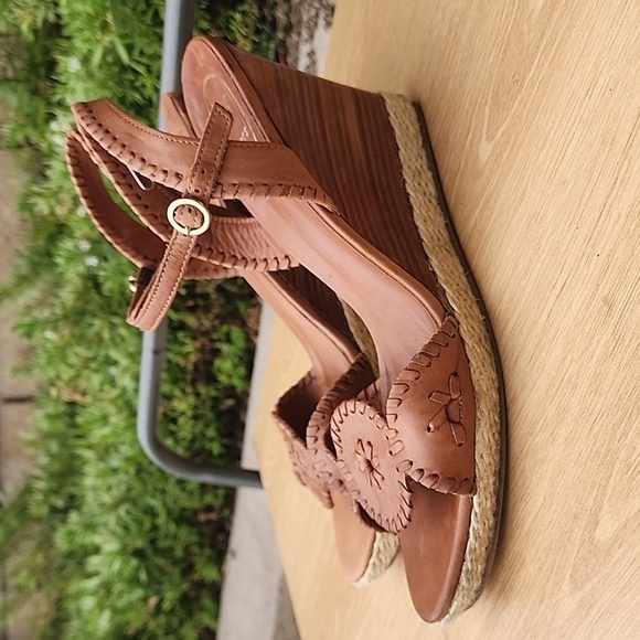 Jack Rogers Wedge Ankle Strap Sandals in Cognac Size 9.5 - Picture 1 of 11